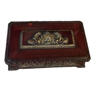 Vtg Trinket Box Art Deco Poly-Faux-Wood Ornate Design